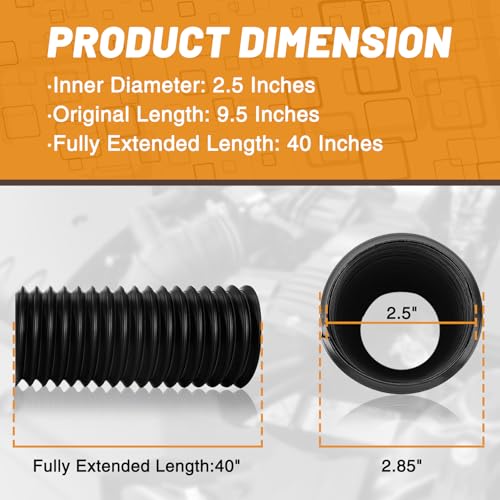Image of 2.5 Inch Cold Air Intake Pipe: Universal Flexible Duct with Length from 9.5 inch to 40 inch for Customize Air Intake System Hose Tube