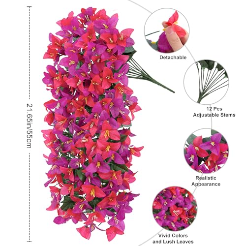 Image of Bassion 2 Pcs Artificial Hanging Bougainvillea for Outdoors, Mix Fuschia