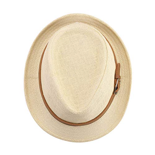 Faleto Straw Fedora Hat Classic Panama Trilby Hats Short Brim Sun Hat For Men Women Beige #TOP4
