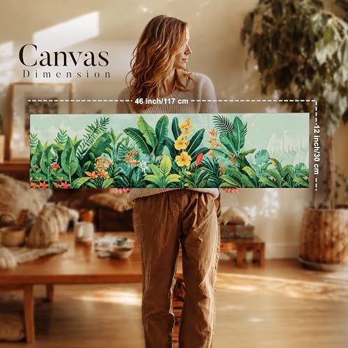 Image of Tropical Botanical Stretched Canvas Wall Art Painting for Living Room, Horizontal Jungle Canvas Wall Decor For Livingroom, Bedroom, Office, Hallway's, Hotel 12x46 Inch