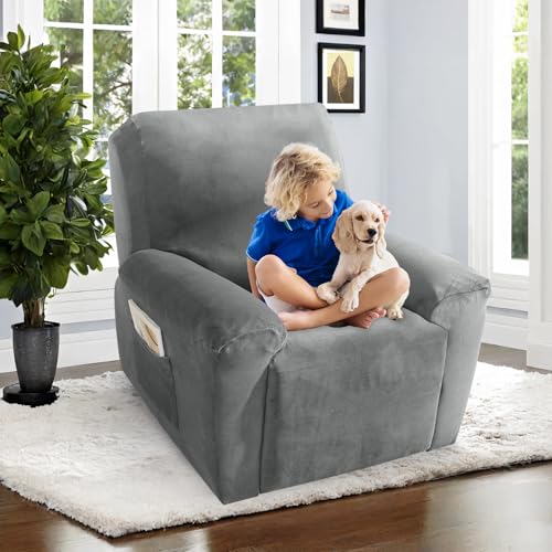Image of ZNSAYOTX 2026 Velvet Oversized Recliner Cover 3-Piece, Luxury Plush Recliner Chair Covers with Elastic Band & Ties Stay in Place, Stretch Reclining Slipcover for Lazy Boy Soft Washable (Grey)