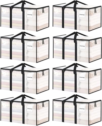 8 Pack Extra Large Heavy Duty Moving Bags, Clear Storage Bins with Lids, Reinforced Handles & Heavy-Duty Zippers Moving Boxes Storage Bags Totes for Clothes Packing, Dorms, College Supplies, Clear