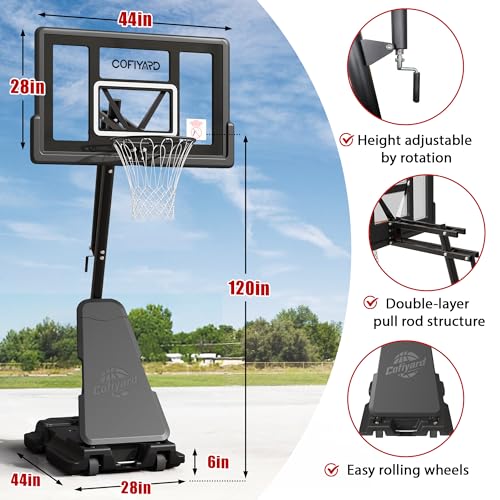 Image of Cofiyard Basketball Hoop Outdoor with 44&48&54 Inch Shatterproof Backboard,10FT Height Portable Basketball Hoop with Sandbag, Adjustable Basketball Goal with Wheels