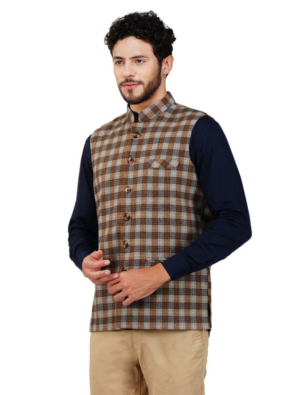 Image of VASTRAA FUSION Men's Traditional Woolen Nehru Jacket Modi Waistcoat