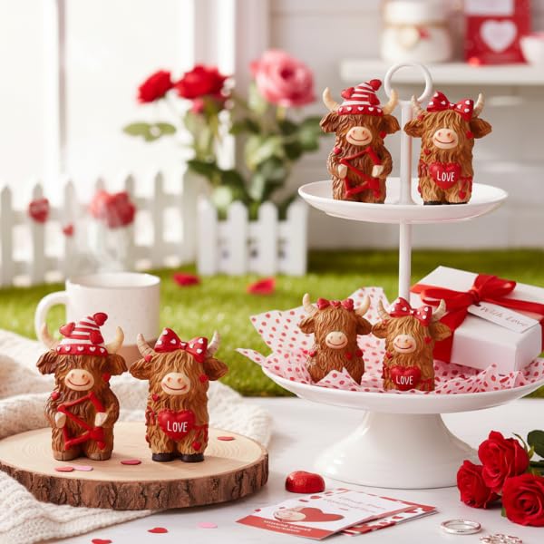 Estatuas decorativas de toro Highland para San Valentín, 2 piezas miniatura 5