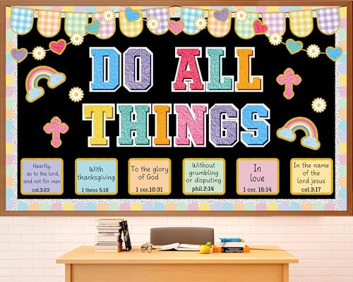 Christian Bulletin Board Decorations Jesus DO All Thing Classroom Bulletin Board Set Religious Motivational Paper Cutouts for Pastel Bible Classroom School Office Home Wall Party Decor Supplies