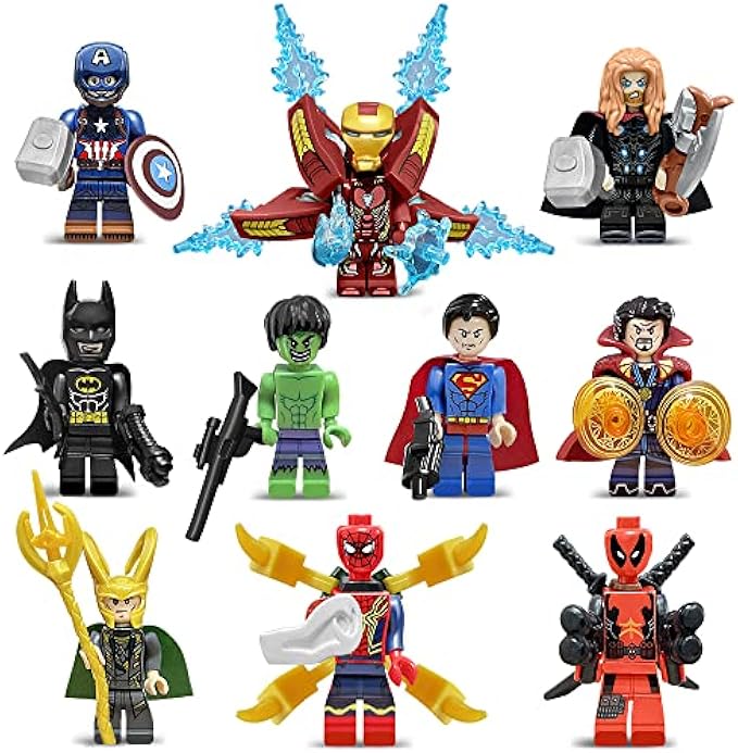 10 Pcs Minifigures Building Blocks Kit, Superhero Action Figures Toys Gifts for Birthday, Christmas, Easter, Children's Day for Superhero Fans Kids Boys Girls