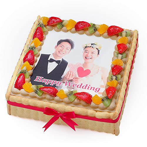 CAKE EXPRESS 写真ケーキ スクエア型ビスキュイ付フルーツ生チョコクリーム 7号