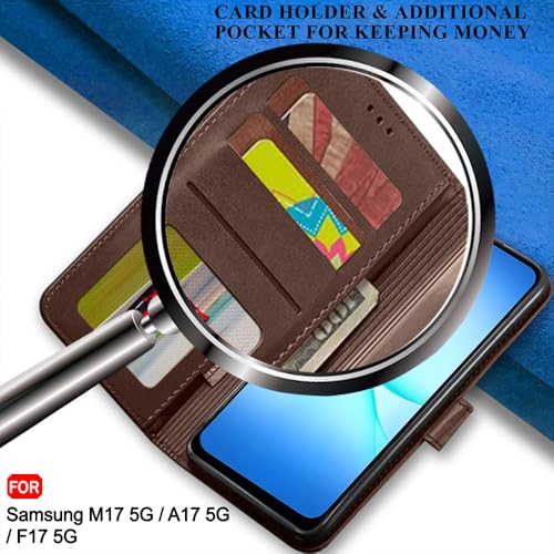 Image of TheGiftKart Flip Back Cover Case for Samsung Galaxy M17 5G / A17 5G / F17 5G | Dual-Color Leather Finish | Inbuilt Stand & Pockets | Wallet Style Flip Back Case Cover (Faux Leather, Brown & Coffee)