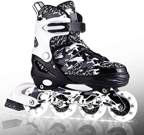 Kuxuan Skates Adjustable Inline Skates for Kids and Youth with Full Light Up Wheels Camo Outdoor Roller Blades Skates for Girls and Boys Beginner Black
