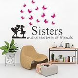 Sisters Make The Best Friends Wall Sticker with Butterfly Art - Motivational Quote for Girls Room, Bedroom, or Sister Gift - Removable PVC Vinyl Decal, 39x24 Inch JWH174 (Black+Blush Butterfly)