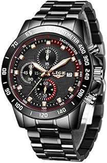 LIGE Herren Uhren Wasserdichter Sport Chronograph Analoge Quarzuhr Edelstahl Business Armband Armbanduhr Schwarze Herrenuhr