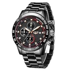 LIGE Herren Uhren Wasserdichter Sport Chronograph Analoge Quarzuhr Edelstahl Business Armband Armbanduhr Schwarze Herrenuhr