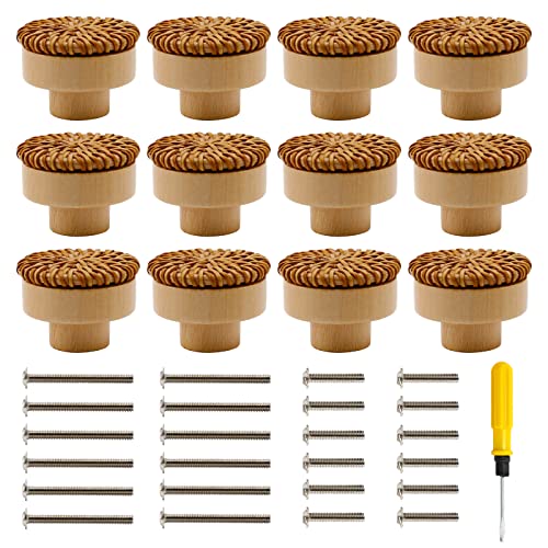 12 Pack Boho Rattan Drawer Knobs for Cabinets