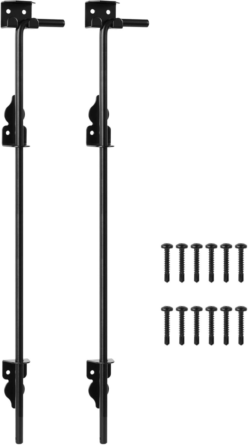 36" Heavy Duty Cane Bolt Gate Drop Rod for Wood Fence, Steel Drop Bolts Cane Bolt Hardware for Wooden Gater and Holding Doors,2 Pack,Black Finish