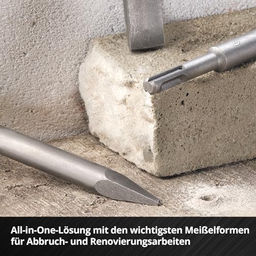 Original Einhell 3-tlg. SDS Plus Meißel-Set, 250 mm (mit Spitzmeißel, 20 mm breitem Flachmeißel, und 40 mm breitem Spatmeißel aus langlebigem 40Cr Stahl für Abbruch- und Renovierungsarbeiten)