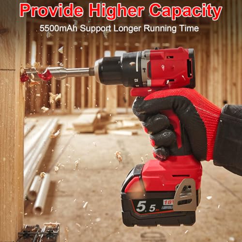 Powarobor High-Capacity 5.5Ah Li-Ion Replace Battery for Milwaukee M18 18V