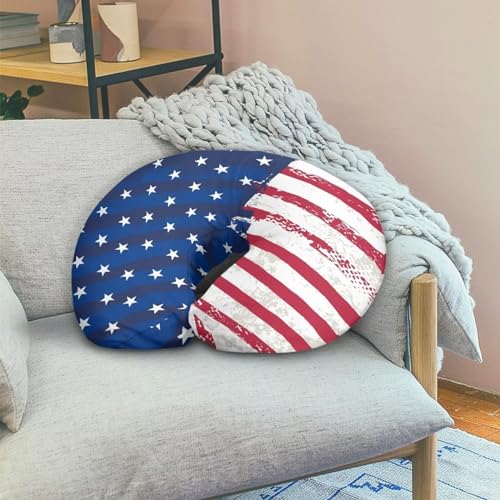 Image of American Flag Baby Nursing Pillow Cover Soft Neutral Breastfeeding Pillow Slipcover for Bottle Feeding, Decorative Custom Gifts for Toddler Infant