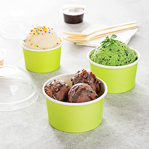 Image of Coppetta 8-Ounce Dessert Cups, 50 Disposable Ice Cream Cups - Lids Sold Separately, Sturdy, Light Green Paper Frozen Yogurt Bowls, For Hot And Cold Foods, Perfect For Gelato Or Mousse - Restaurantware