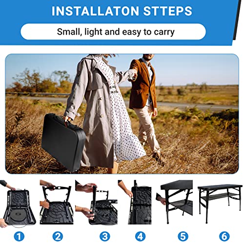 Image of Portable Folding Table and Stool Set, Lightweight Foldable Table & Collapsible Stool for Camping Picnic Beach Fishing, Sturdy Small Outdoor Table with Mesh Layer Storage