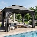 Aoxun 12x10 Gazebo Metal Frame Canopy Tent, Dark Gray