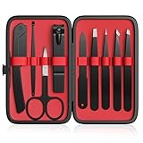 Yougai Tweezers Set,9 Pcs Professional Stainless Steel Tweezer Kit-Great Precision Eyebrow Tweezers for Ingrown Facial Hair with Leather Travel Case as Stocking Stuffing Gifts