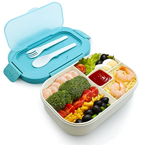 Sarsumir Boîte à déjeuner Bento pour adultes et enfants, boîte à sandwich à salade étanche avec récipient à vinaigrette, bleu clair Cover