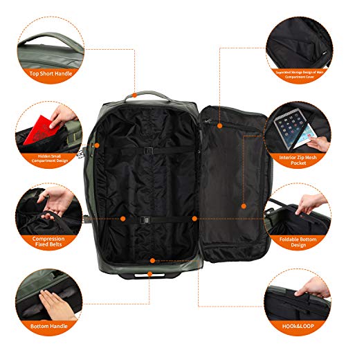 Gonex Rolling Duffle Bag with Wheels, 70L Water Repellent Wheeled Travel Duffel Luggage with Rollers 26 inch, Olive Green