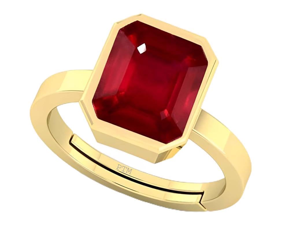ptm Natural Ruby/Manik 3.25 Ratti to 10.25 Ratti or 3 Carat to 9.5 Carat Astrological Certified Gemstone/Square Shape Panchdhatu/5 Metals Gold Plated Adjustable Ring for Men & Women-picture-19