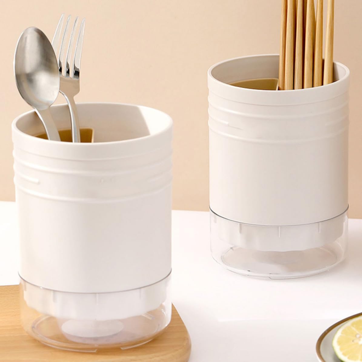 2pcs White Kitchen Chopstick Holders Multi-function Utensil Storage Containers Made of Sturdy Pp and Pet for Desktop Cutlery Organization