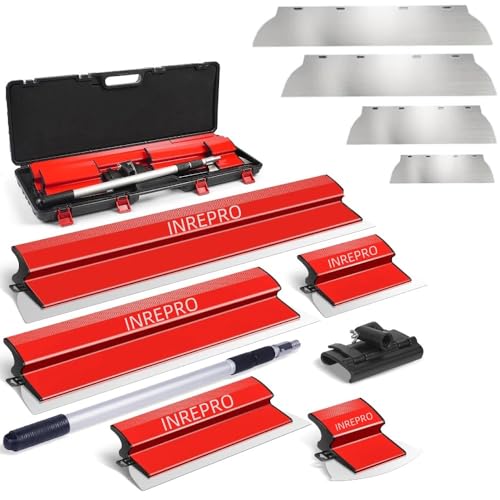INREPRO Lame d'écrémage Lame de Spatule de lissage Lame à Lisser avec Poignée d'extension et Lame Enduit de Rechange pour Lissage des Profils (25 cm + 40...