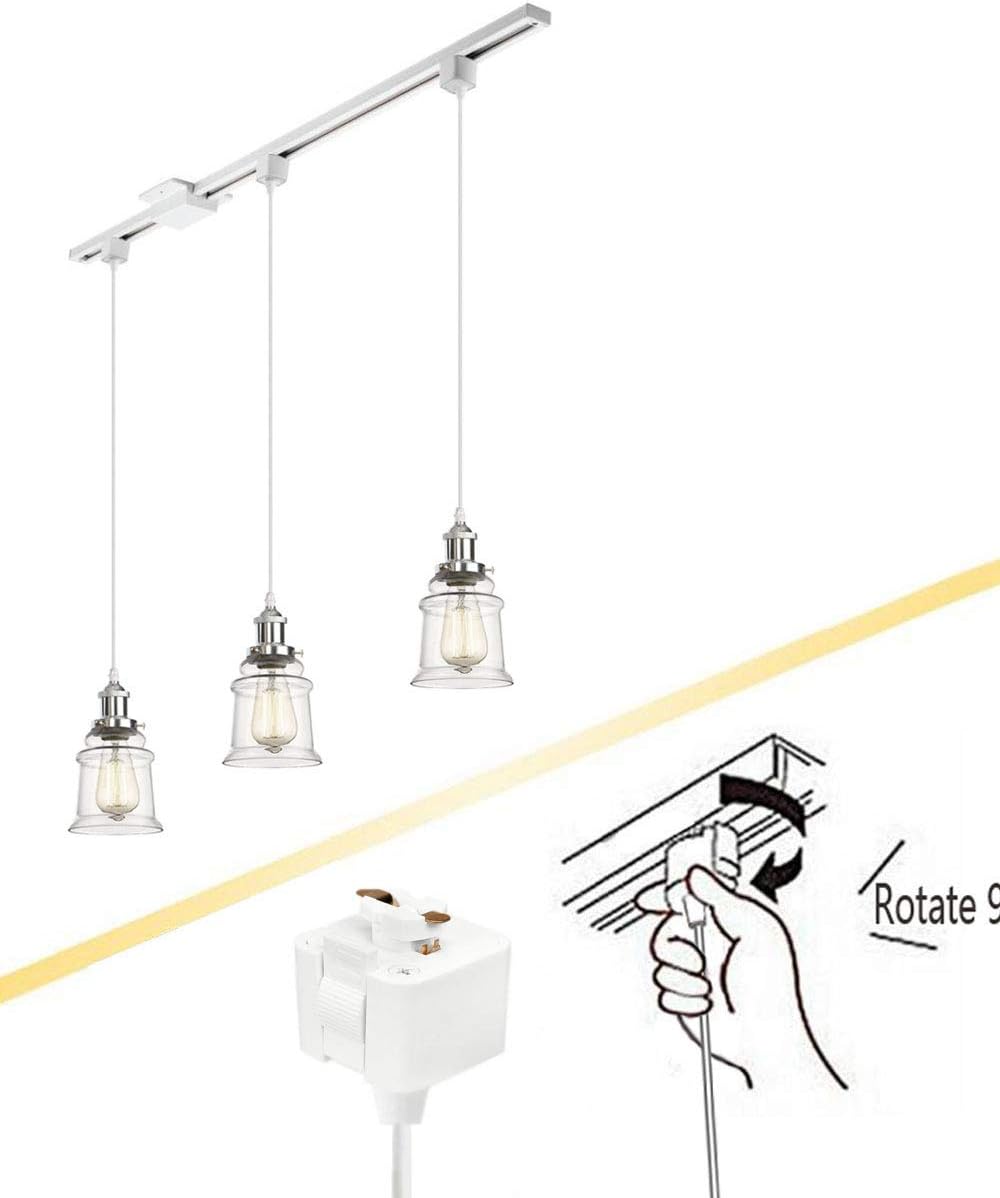Kiven Juno Lighting 3 Pack J- Series Track Lighting Kitchen Pendant Light - Clear Glass Shade Industrial Hanging Lamp (Overall Heigth Approximately 47.24 Inches)