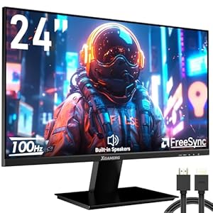 24 Inch Monitor 100Hz, FHD 1920x1080P IPS 16:9 Frameless Computer Monitor, 95% sRGB, Anti-Glare Eye Care HDR Display, FreeSync, Built-in Speakers, HDMI VGA Port, VESA, Tilt Adjustable
