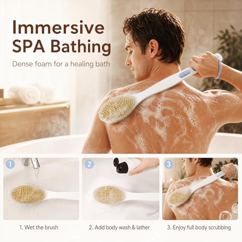 Bubbob Back Scrubber for Shower with Long Handle, Exfoliating Bath Brush for Body - Double - image 4