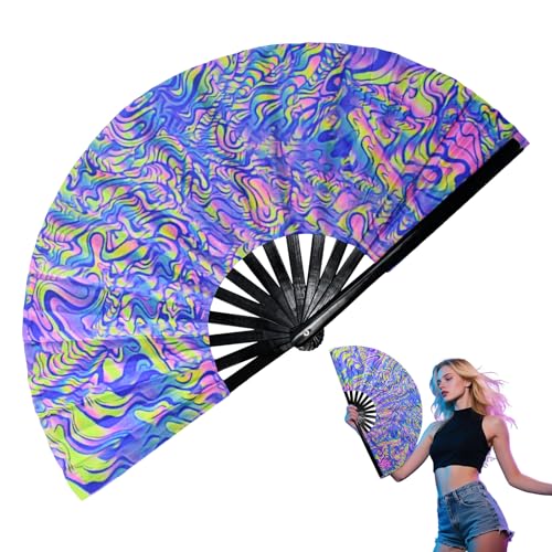 EMAGEREN Abanicos de Mano Plegables Abanicos Españoles con Lentejuela Abanico para Flamenco de Colores Abanico de Tela y Plastico para Verano/Fiesta/Baile/Regalo/Boda/Decoracar de Pared (1)