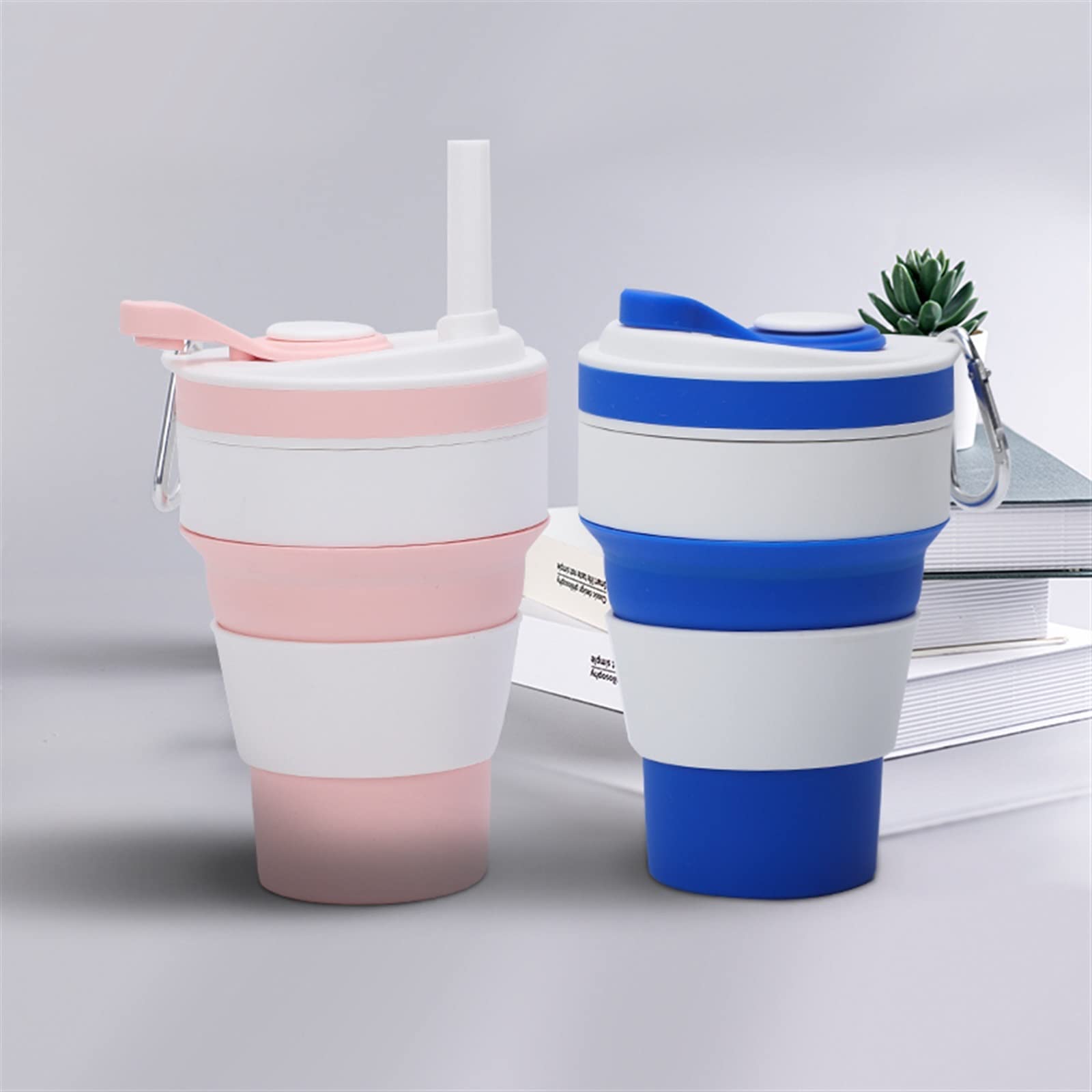 Reise-Kaffeetasse, Kaffeetassen mit Strohhalm, faltbar, tragbar, Silikon, Wasserbecher im Freien, Camping, Wandern, Picknick (3)