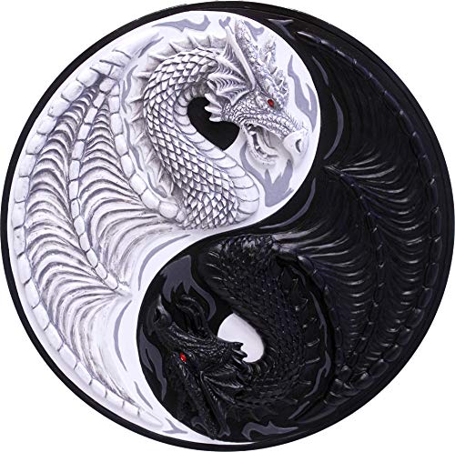 World of Wonders Yin Yang Dragon Wall Sculpture | Dragon Sculpture and Calming Decor | Round Wall Art Living Room Wall Decor | Apartment Decor - 10.5'