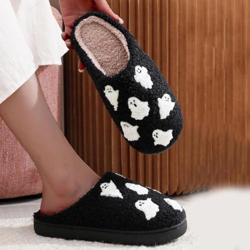 Halloween Slippers For Women Men Home Comfy Retro Memory Foam Fuzzy Soft Bedroom Plush Warm Anti-Skid Sole Winter Wool Lined Indoor Outdoor House Shoes2