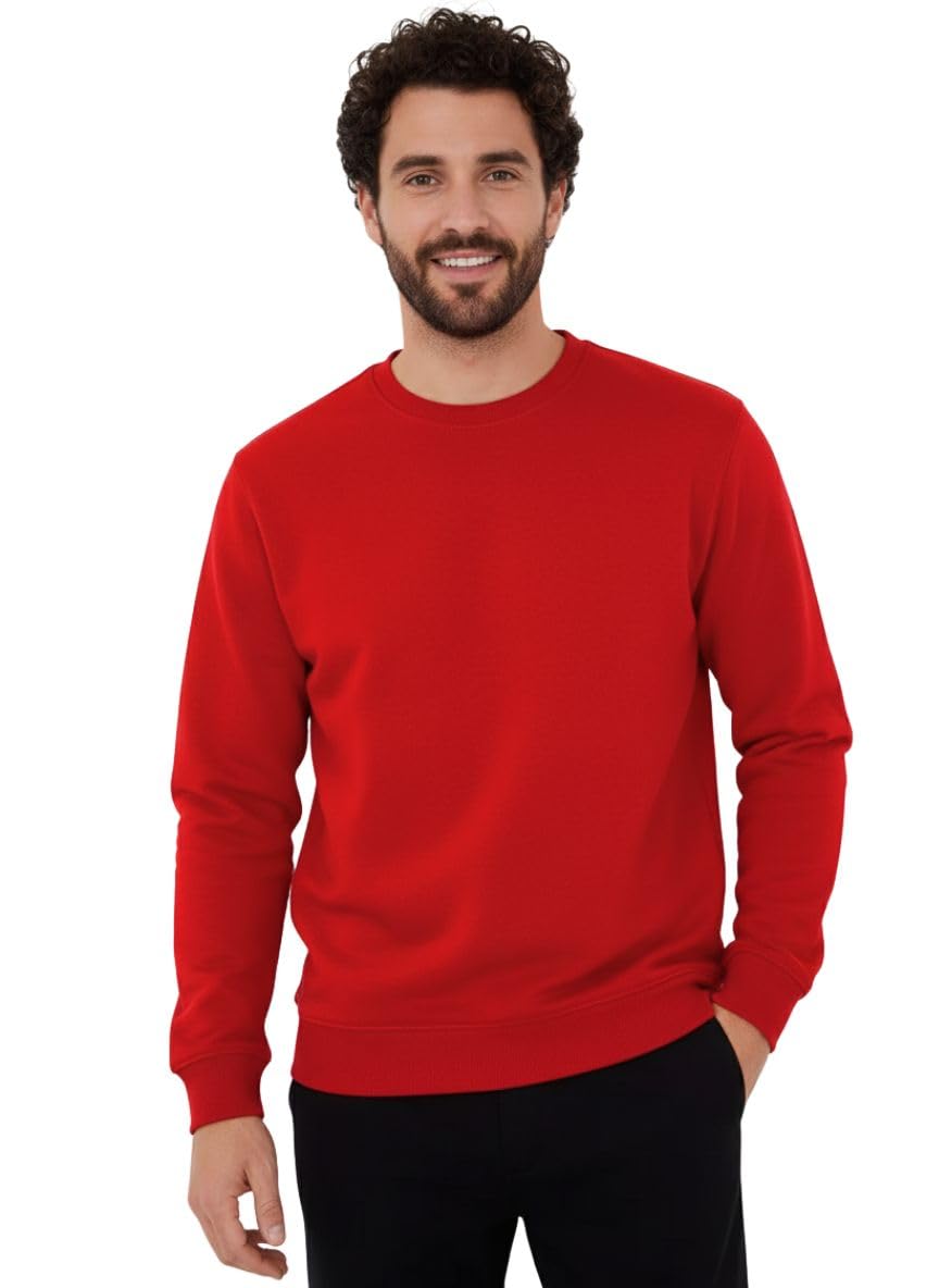 Mens Regular Fit Round Neck, Warm & Stylish Solid Fleece Pullover Winter Sweatshirt for Mans-image-49