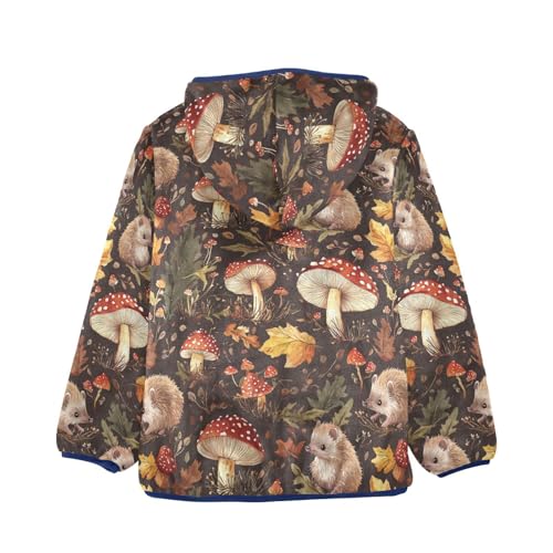 Fall Mushrooms Hedgehogs Girls Fleece Jacket Girls Fall Jacket Boys Coats Zip Up Hoodie Children Sherpa Warm Outerwear 2-10T2