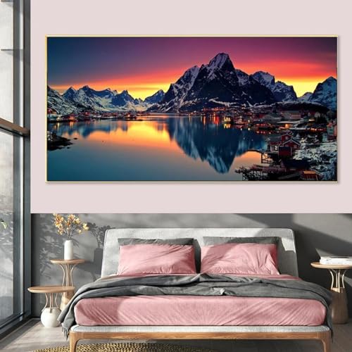 Peinture lac coucher de soleil Islande sur toile premium 60x120
