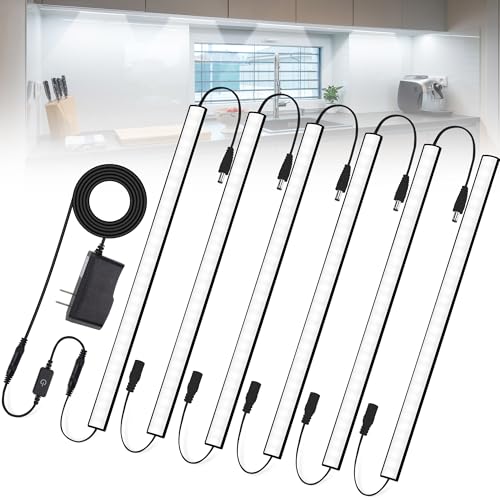 6 Pcs 12 Inch Under Cabinet Lighting Plug-in, Black Shell, Cold White 6000K, Dimmable LED Cabinet