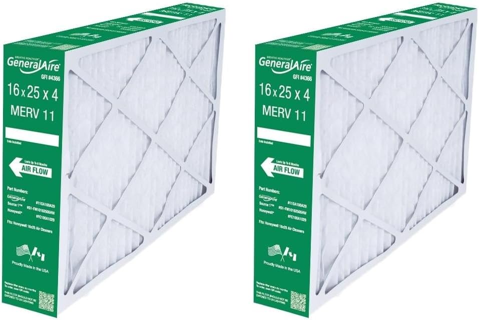 2-PK-Generalaire #4366-Replaces- Honeywell FC100A1029-16"x 25" x 4.5" Merv 11 Air Filters - Actual Dimensions: 15-7/8 X 24-3/4 X 4-3/8