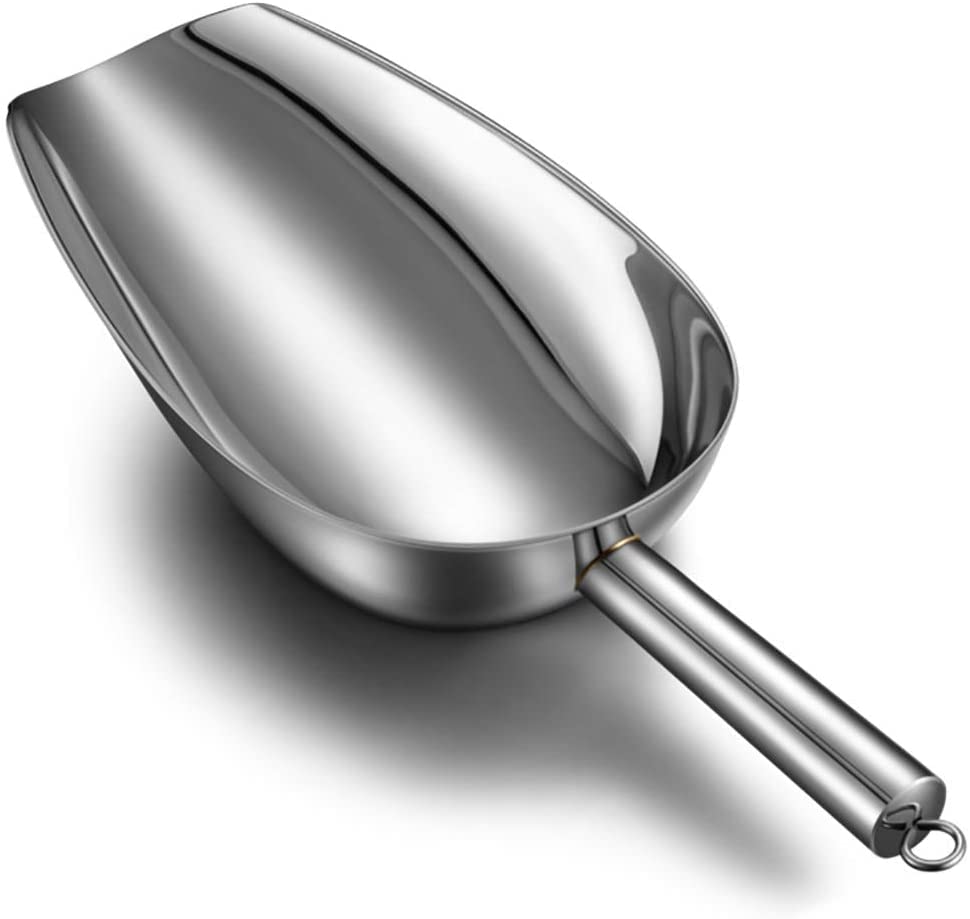 Pala de hielo de acero inoxidable, pala de alimentos, pala de frutas secas espesadas, pala de harina de arroz, pala de carga seca, plata 24,3 x 7,8 cm (10 x 3 pulgadas) (plata 30,9 x 12 cm (12 x 5 p