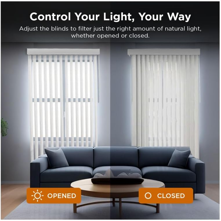 Vista 4 de BlindDen - Persianas verticales de vinilo para el hogar - Persianas verticales para puertas correderas de vidrio - Blanco