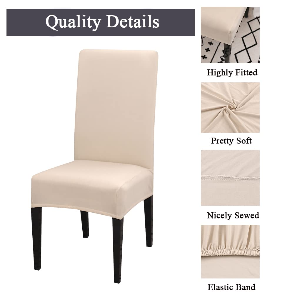 Coprisedie con Schienale 6 Pezzi, Elasticizzato Universali Antimacchia Coprisedia Modern Lavabile Decorativo Copri Sedie per Soggiorno Casa, Ristorante, Hotel (Beige)