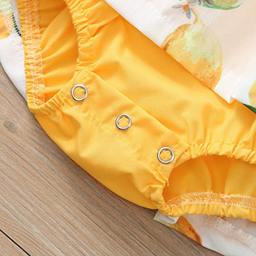 Vestido de verão para bebês recém-nascidos, com estampa de limão, manga com babados, saia de limão e
