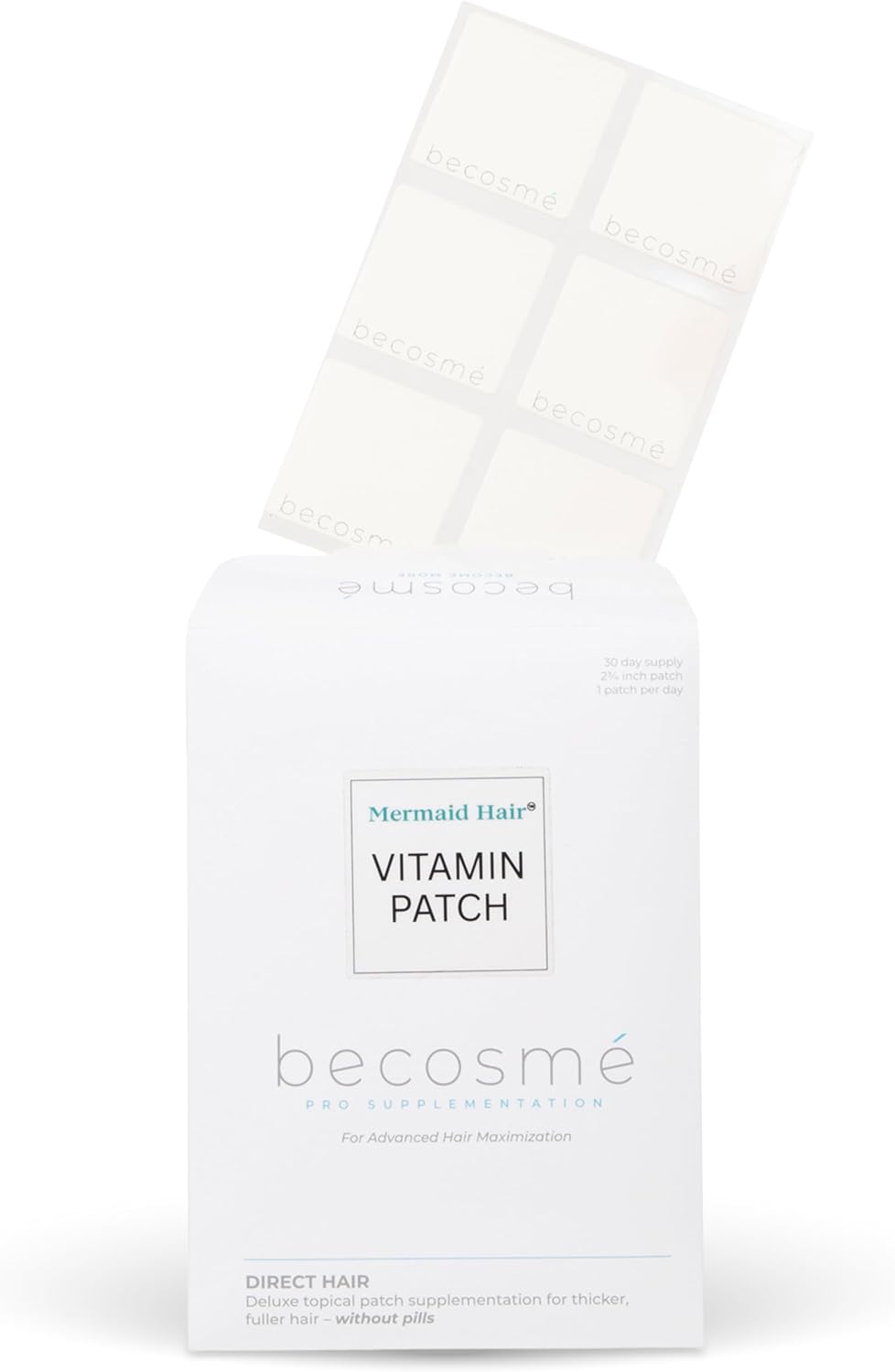 Mermaid Hair Vitamin Patch by Becosmé, Time-Release Leave-On Vitamin Sticker with Biotin, Collagen, and Zinc for Hair Appearance, Vegan, Cruelty-Free, 30-Day Supply