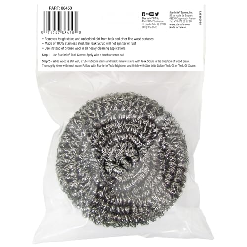 STAR BRITE Marine Grade Stainless Steel Teak Scrub - Durable, Rust-Resistant Wood Cleaner Tool for Boat Decks, Furniture, and More - 100% Stainless Steel