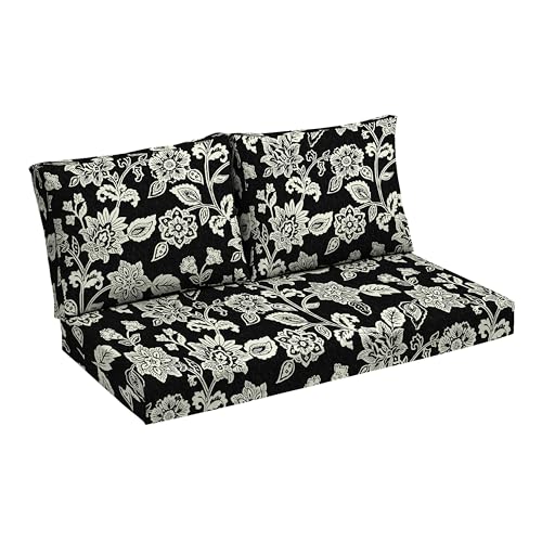 Image of Arden Outdoor Loveseat Cushion Set, 48 x 24, Rain-Proof, Fade Resistant, Cushion Set for Couch, Bench, and Swing Ashland Black Jacobean